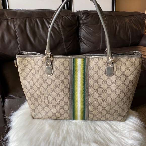 Gucci Handbags - Gucci Beige/Brown Supreme Canvas and Leather Medium Joy Tote (Authentic)